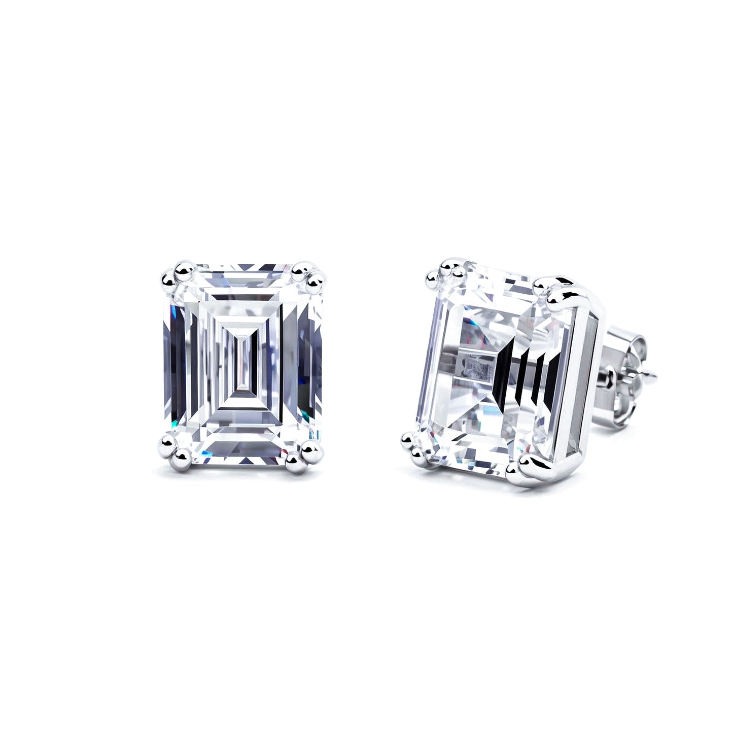 S925 Emerald-Cut Zircon Earrings