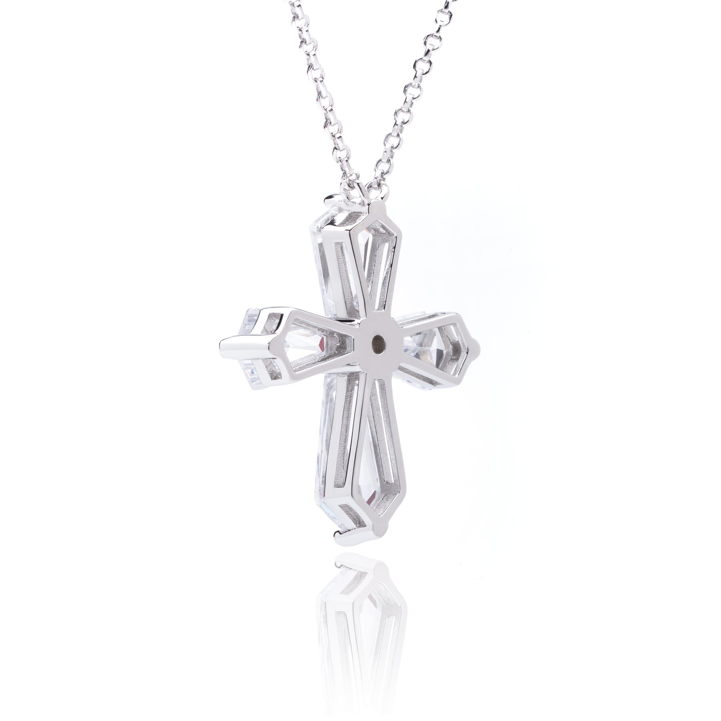 S925 Sterling Silver Pentagonal Round Zircon Cross Necklace