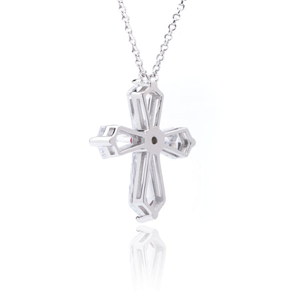 S925 Sterling Silver Pentagonal Round Zircon Cross Necklace