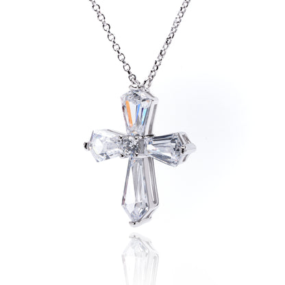 S925 Sterling Silver Pentagonal Round Zircon Cross Necklace
