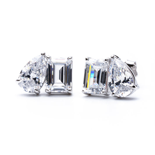 S925 Emerald Teardrop Twin Stone Earrings