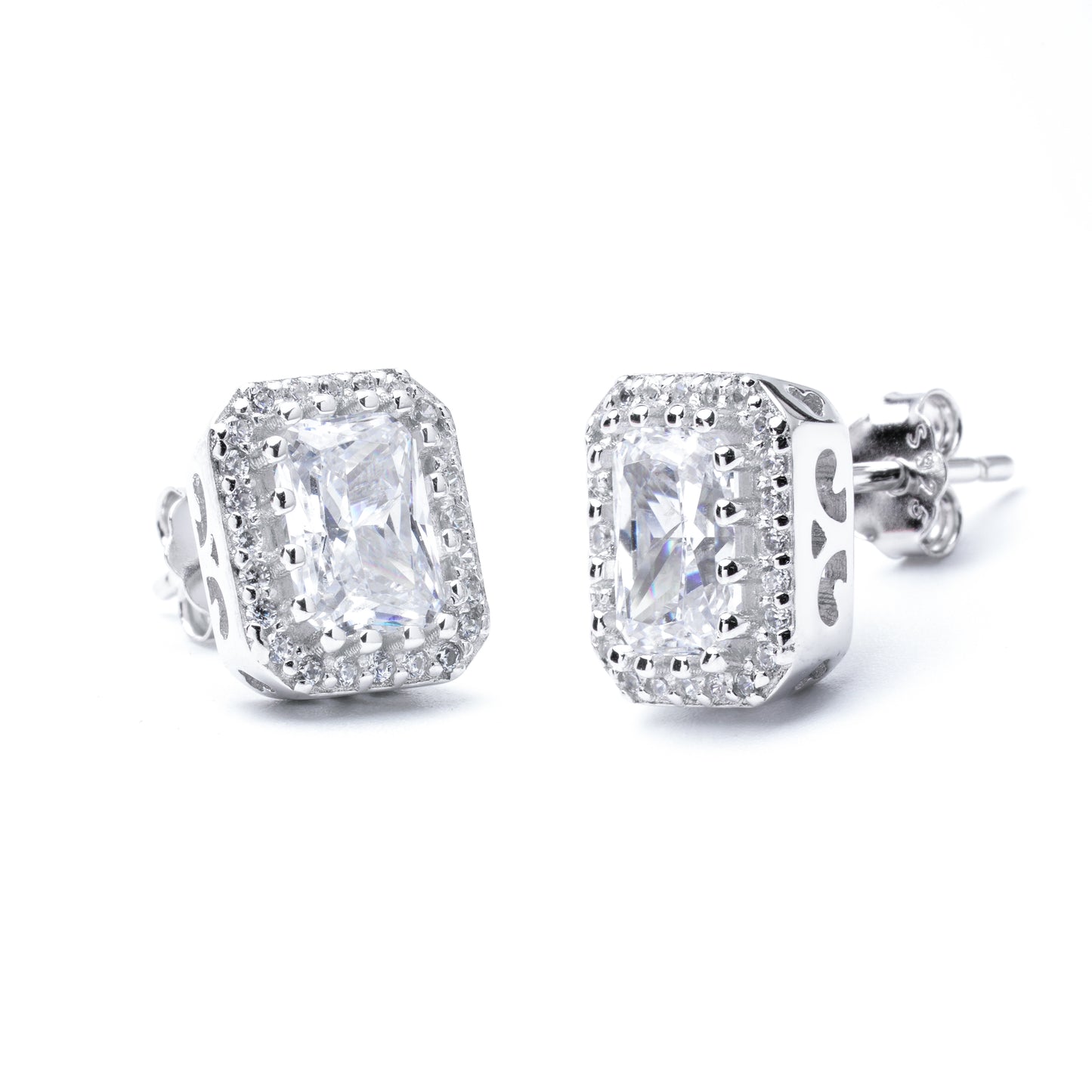 S925 Ice Flower Cut Rectangular Stud Earrings