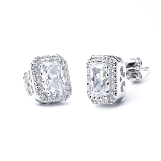 S925 Ice Flower Cut Rectangular Stud Earrings
