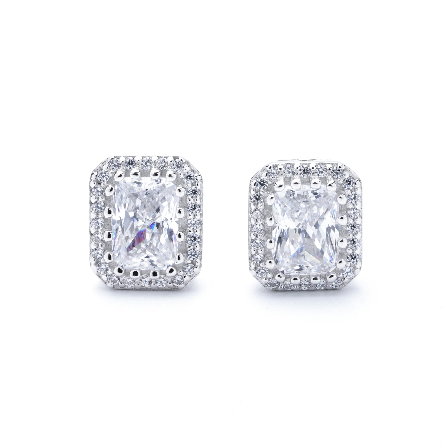 S925 Ice Flower Cut Rectangular Stud Earrings