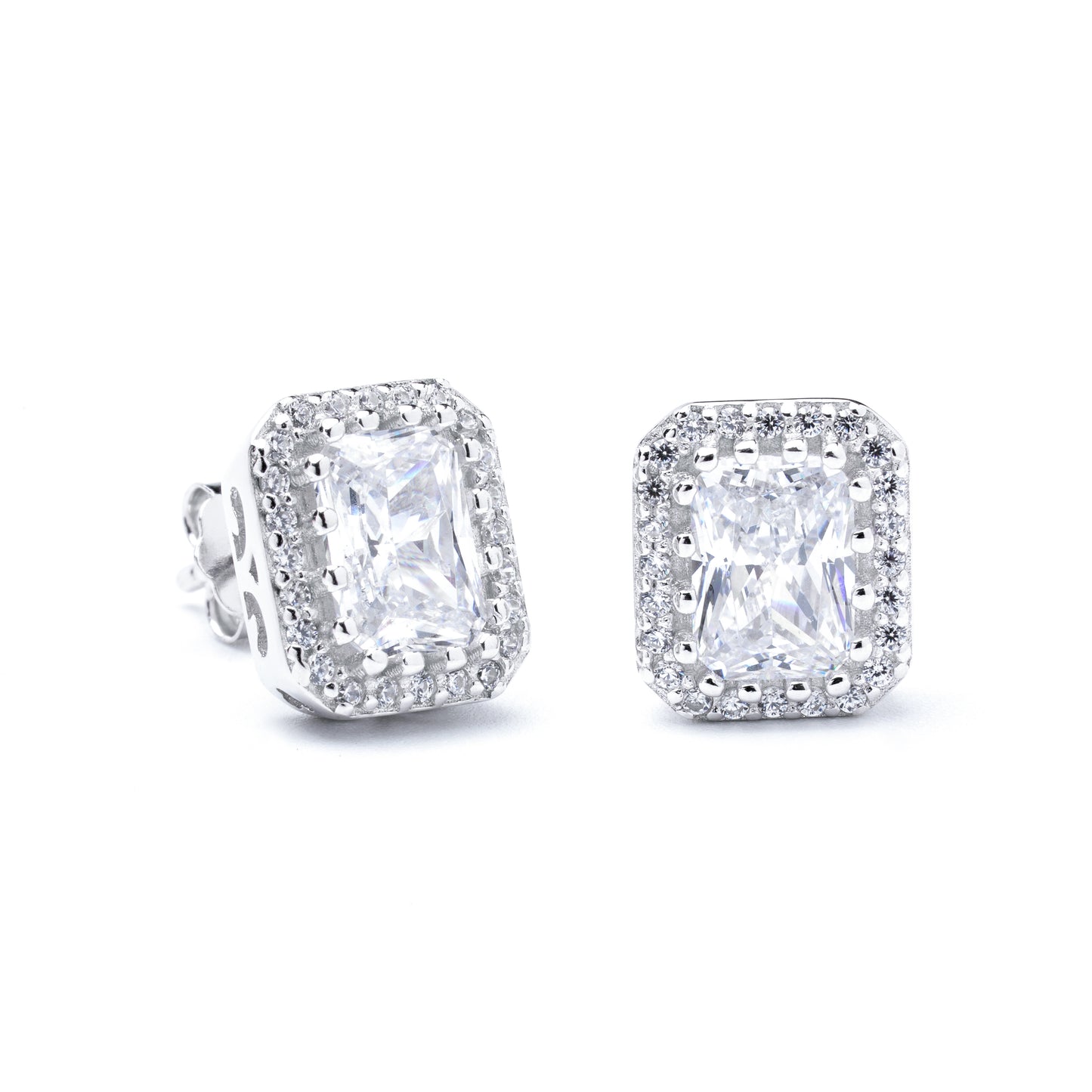 S925 Ice Flower Cut Rectangular Stud Earrings