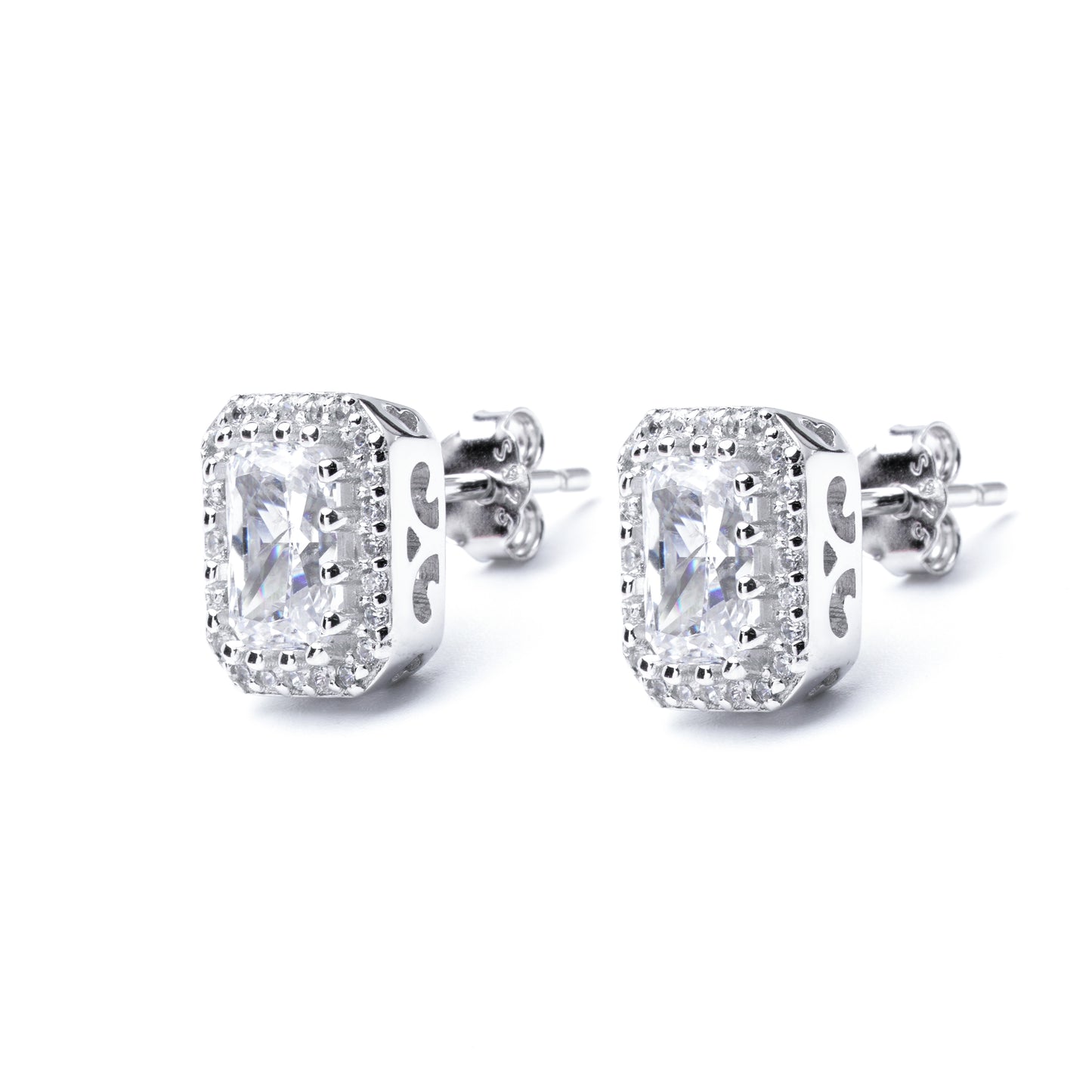 S925 Ice Flower Cut Rectangular Stud Earrings