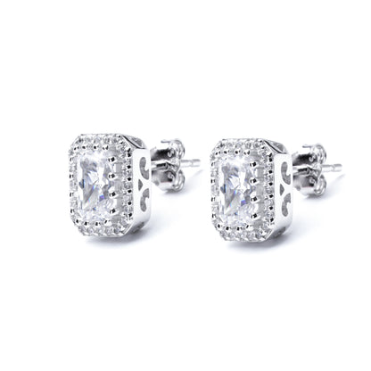 S925 Ice Flower Cut Rectangular Stud Earrings