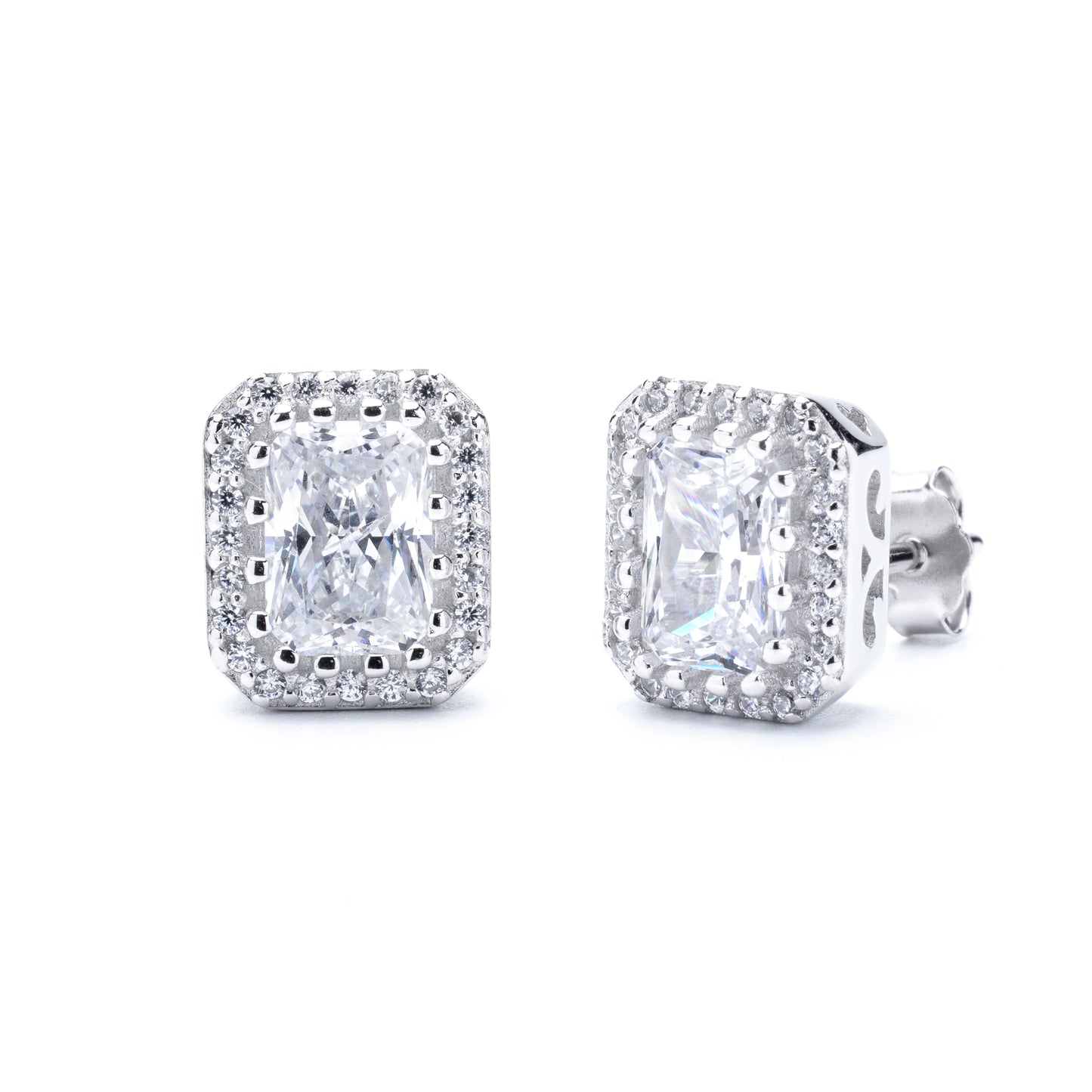 S925 Ice Flower Cut Rectangular Stud Earrings