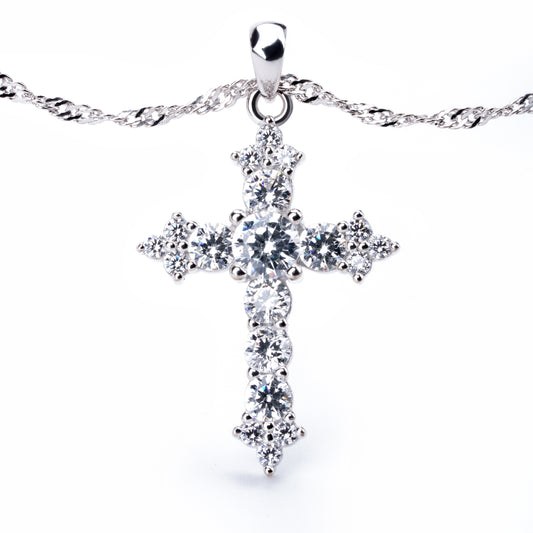 S925 diamond cross zircon necklace