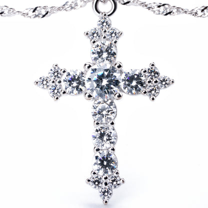 S925 diamond cross zircon necklace