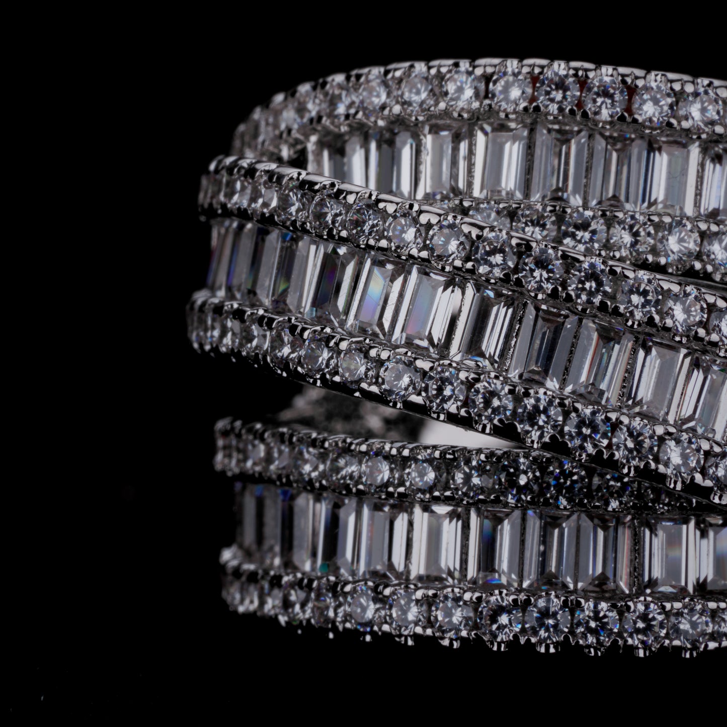 Three-Row Cubic Zirconia Ring