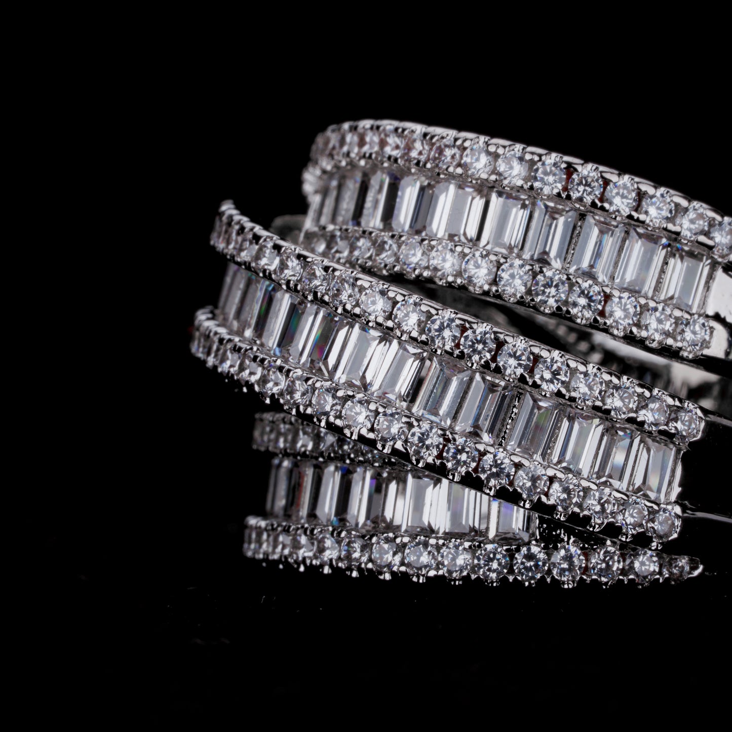 Three-Row Cubic Zirconia Ring