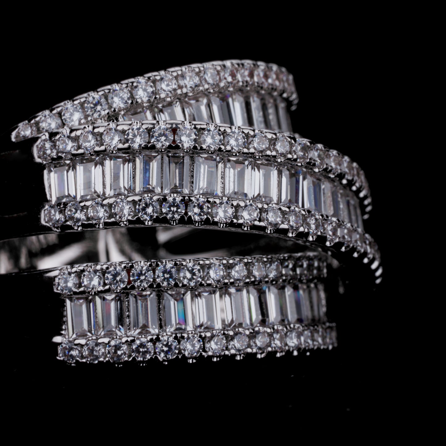 Three-Row Cubic Zirconia Ring