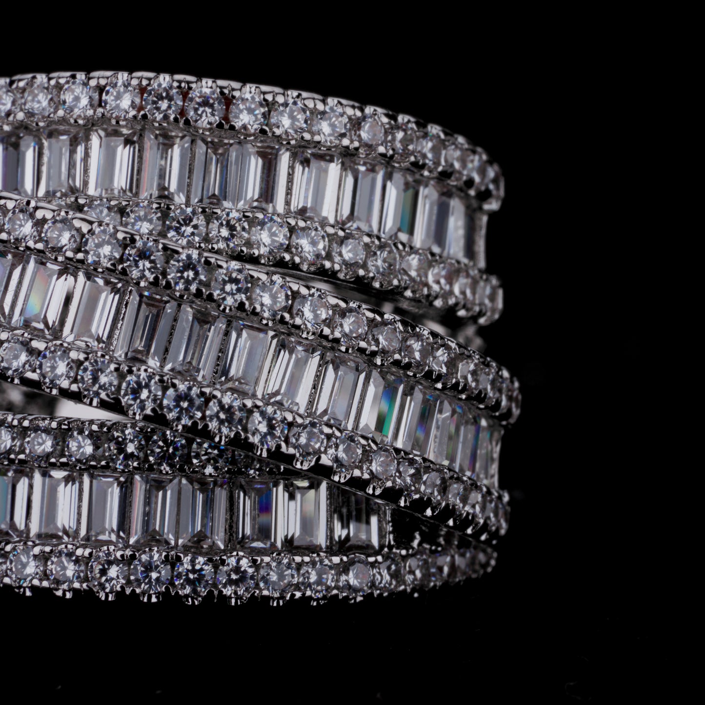 Three-Row Cubic Zirconia Ring